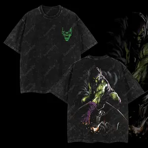 Superstyle Green Goblin Norman Osborn - Spidey Man Villain MCU Comic Edition Double Printed Oversize Lightweight Acid Washed Tee TV Series Graphic Design Top Cotton Streetwear Comic Superheroes T-Shirt Clothes Menswear Womenswear