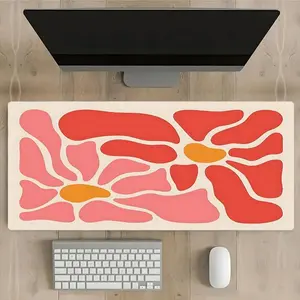 Abstract Flower Pattern Mouse Pad, Rectangle Gaming Mouse Pad, Non-Slip Rubber Base Stitched Edge Desk Pad for Desk Laptop Desktop, Desktop Accessory