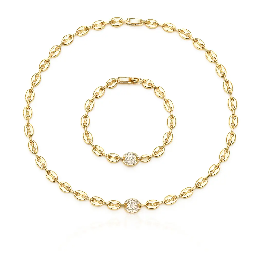 Didiray Coffee Bean Design Choker Set Necklace 14k Gold Plated Durable Metal Plating Ideal for Everyday Wear Modern Decorated Chain
