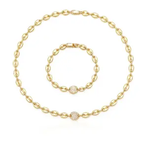 Didiray Coffee Bean Design Choker Set Necklace 14k Gold Plated Durable Metal Plating Ideal for Everyday Wear Modern Decorated Chain