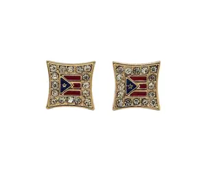 Puerto Rico Flag Iced Out Gold-Tone Kite Stud Earrings for Women