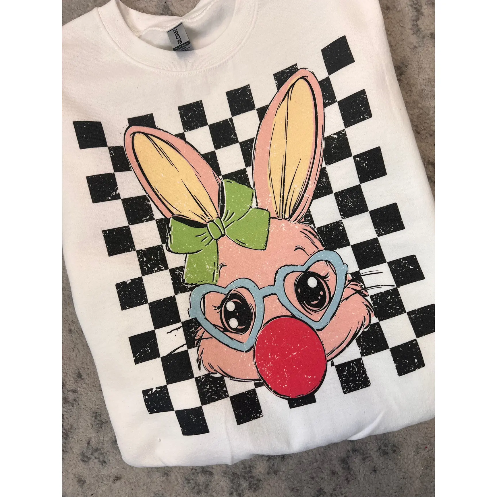 Easter Bunny Bubblegum Checkered Graphic Top