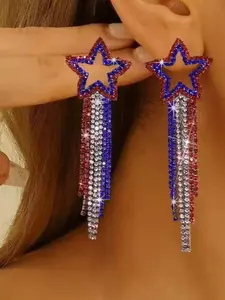 American Flag Heart Rhinestone Pendant Dangle Earrings for Women, Patriotic Independence Day Jewelry, Unique Fashion Accessory