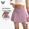 Yizhen Sports Unisex High-Waist Crossover Active Skort - Tennis Attire, Above-the-Knee, Elastic Breathable Quick-Dry Solid Fabric, Hands-Free Pockets, 13 Vibrant Colors, Elegant & Functional Design, Golf/Workout/Casual, Multi-Size