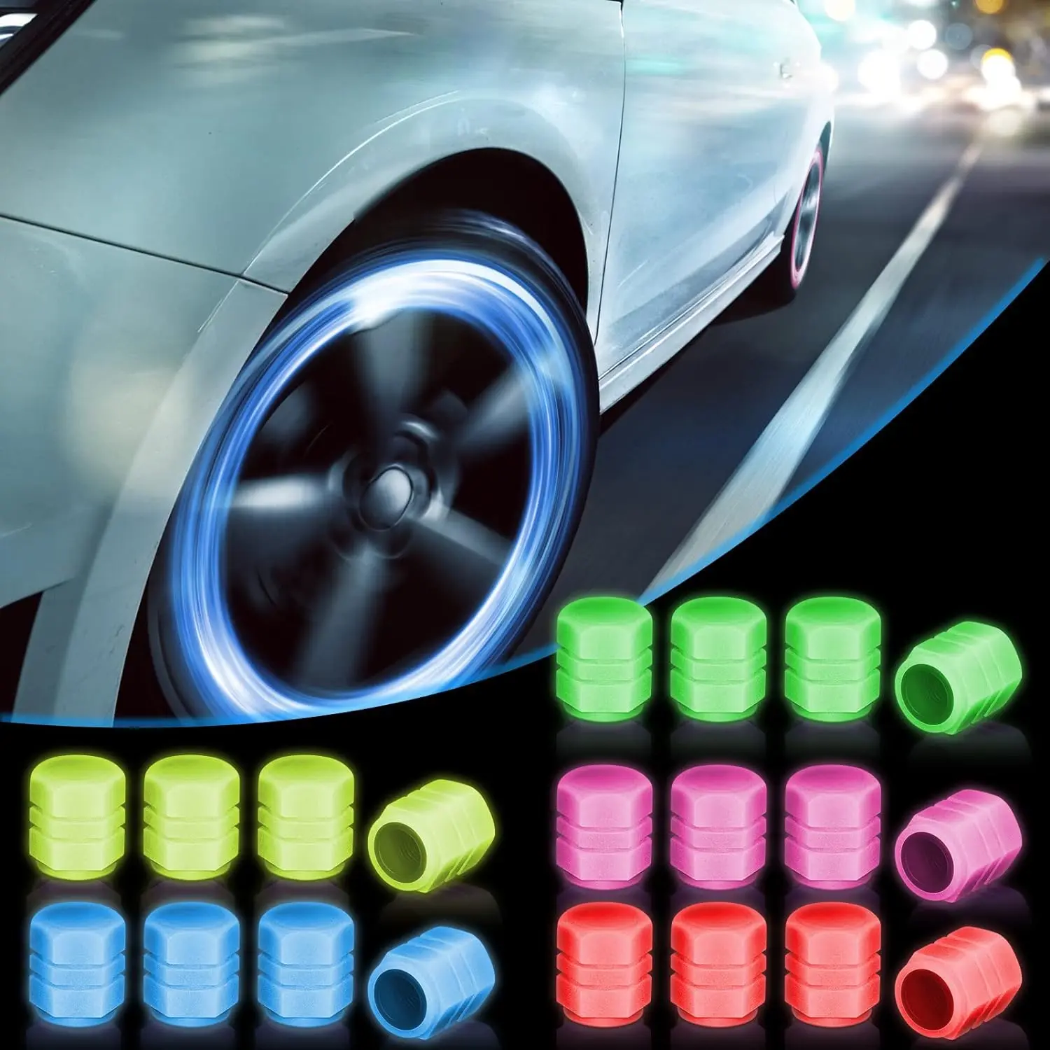 20PCS Glow in The Dark Valve Caps for Car and Motorcycle Decorative Lights