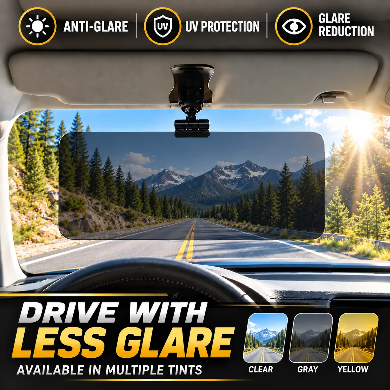 Polarized Car Windshield Visor for Drivers, Day Night Dual Use Anti-Glare Light Blocker Reduce Headlight Glare