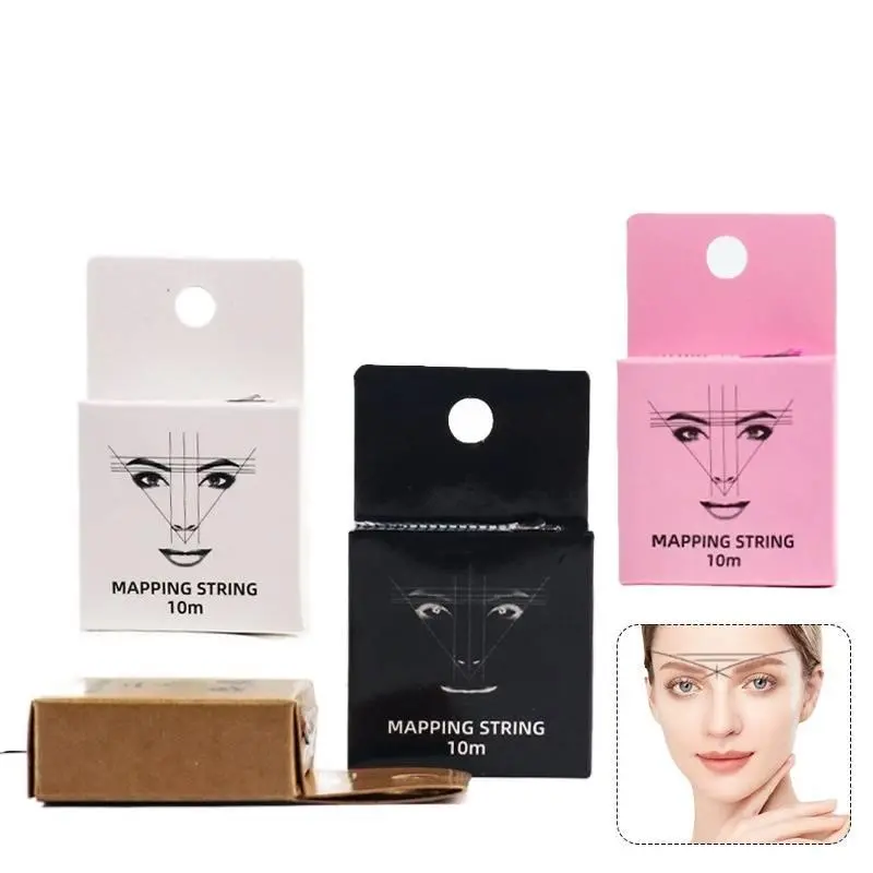 Goddvenus Compact Durable Permanent Eyebrow Mapping Thread Black Box Set, with 10m Black Ink Lines, Ruler, 360-Degree Rotating Transparent Cosmetic Brush Holder for Precise Korean Serum Application