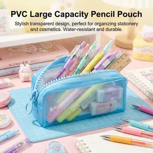 PVC Transparent Pencil Case for Girls, Large Capacity High Aesthetic Stationery Box, Stylish School Supplies Organizer Pencil Bag