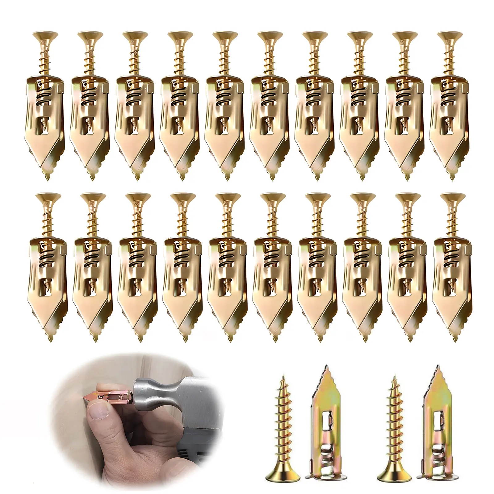 40PCS Heavy Duty Steel Self-Drilling Drywall Anchors with Screws Kit, No Pre-Drill Wall Expansion Anchors for Drywall Sheetrock Picture or Shelf Mounting
