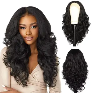 13x1 Lace Front Wig for Women - Black Long Wavy Synthetic Hair Wig - Elegant Big Waves - Yaki Texture - Synthetic Wig Deep Glueless HD install