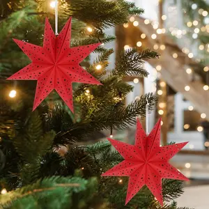 3pcs Large 11.8in Elegant Paper Star Hanging Ornaments White Red Green Golden Classic Christmas New Year Decorations Heavy Duty Paper Baubles for Tree Ceiling Party No Electricity Needed Pets