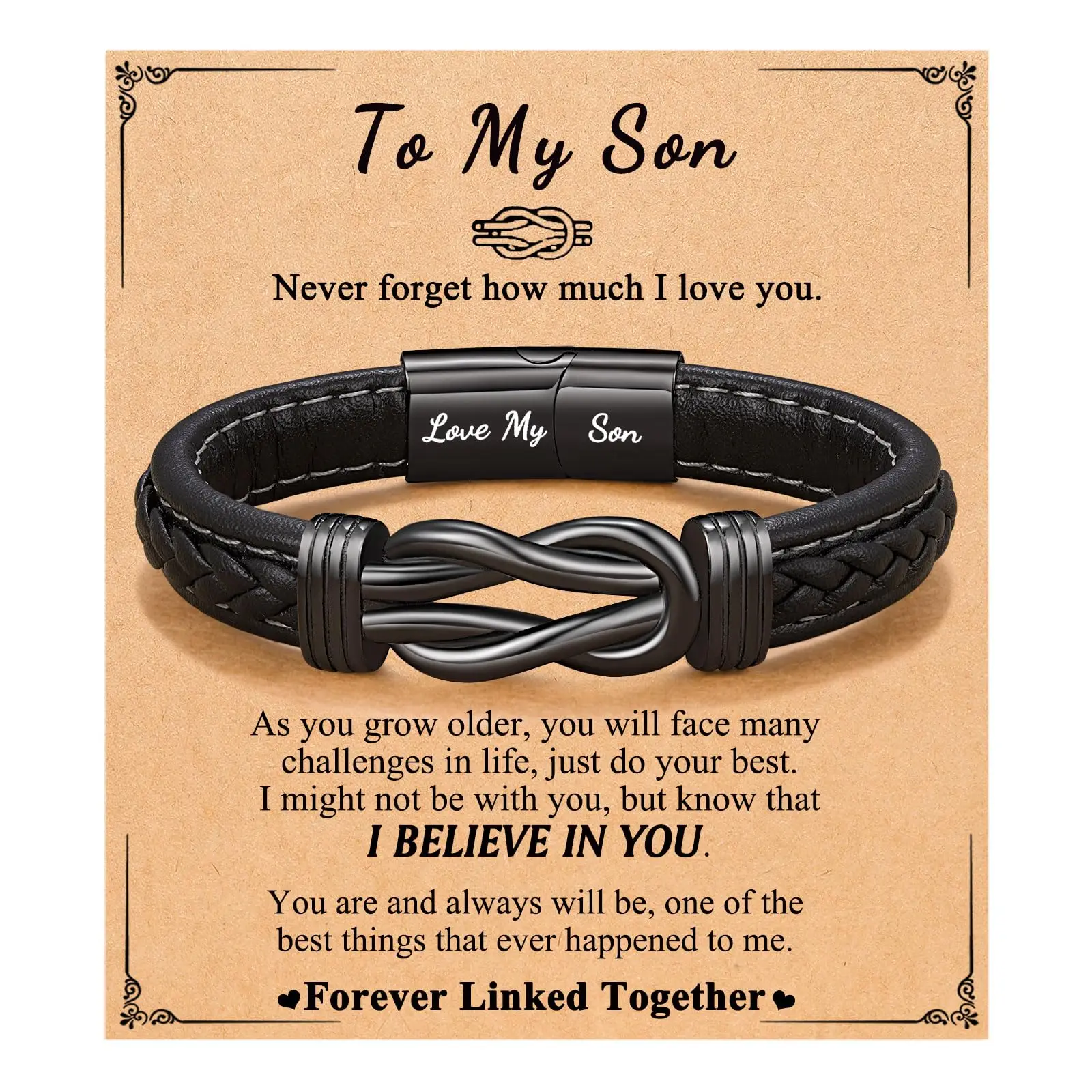 Forever Linked Together Leather Bracelet for Boys Men's Birthday Anniversary Christmas Valentine's Day Gifts