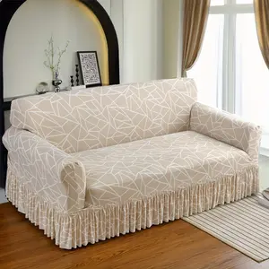 1pc Multilateral Long Strip Plaid Skirt Sofa Cover, Elastic Printed Sofa Cover, Full Coverage Sofa Cover, 1-2-3-4 Seater Sofa Covers, Suitable for Hotel, Guesthouse Bedroom Living Room Home Decor