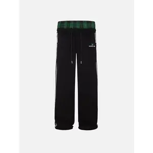 American Vintage Striped Embroidered Sports Casual Pants Loose Unisex Double Waist Fake Two-piece Sweatpants