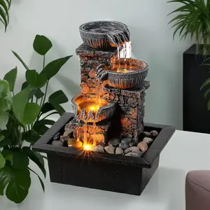 Kalona Tabletop Fountain 3 Bowls with LED Light Soothing Water Flowing Sound Fountain Zen/Meditation Home/Office Decor Home Décor Relaxation Indoor (23113)