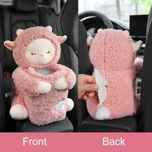 Cute Cartoon Car Tissue Box Creative Lovely Rabbit Short Plush Tissue Box Holder for Car Armrest Box Car Seat Tissue Box