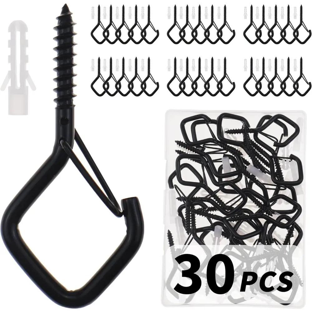 30-Pack 2.2x1 in Screw-In Cup Hanger Hooks with Clip Lock, Windproof Buckle, Rustproof Coatings, Hooks + Anchors for Christmas Decorations, String Lights, Indoor/Outdoor Home Organization & Wall/Ceiling Mounting, Festivals