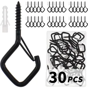 Screw-in Cup Hanger Hooks with Safety Buckle, Windproof, for Hanging Outdoor String Lights, Plants, Patio Lights, for Ceiling and Wall Mount, 2.2 Inches, Black