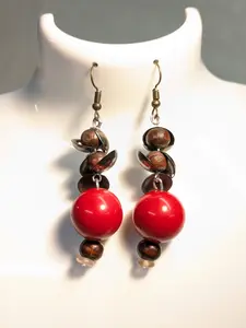 Vintage Upcycled Wood Bead Earrings - Dangles