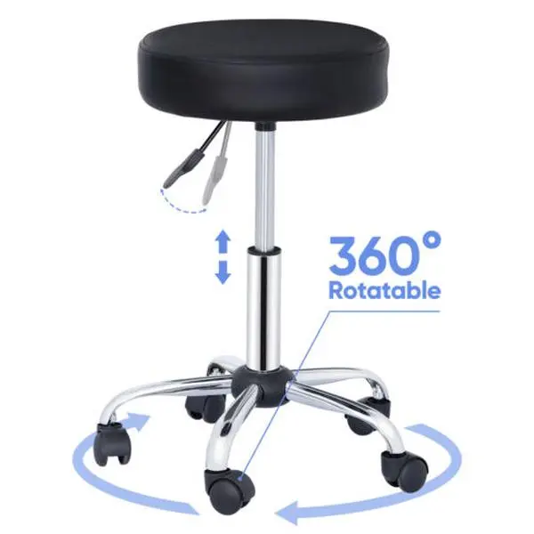 JupiterForce Backless Hydraulic Styling Chair - Height-Adjustable Swivel Wheeled Reception Chair with Metal Frame, Gas Lift, for Salon, Spa Commercial Furniture Use, Black, Wheeled Reception Chairs