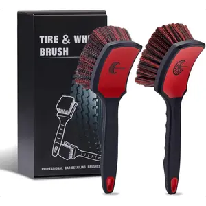 Wheel & Tire Brush Set, 2 Pack Car Wheel Brush & Tire Cleaner Brushes, Soft Bristle Rim Brush and Stiff Tire Scrub Brush, Scratch-Free Wheel Cleaning Kit for Car Detailing, Trucks, SUVs