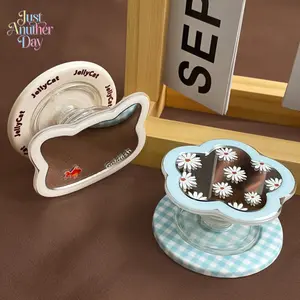 Cute Flower & Irregular Mirror Magnetic Phone Grip Holder – Fresh Style Makeup Mirror Stand, Portable Airbag Bracket for Phones