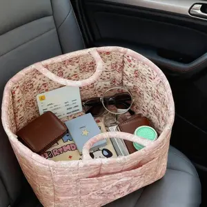 Car Interior Storage Basket Floral Home Organizer Bag for Clothes Books Work Supplies Save Space Multi-Purpose Car Accessory Car Storage Organizers