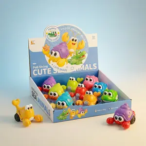 Pull String Sea Animal Toy Cars, Cute Cartoon Baby Toy for Kids 3+