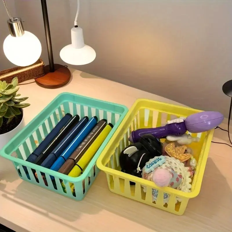 Plastic macaron storage basket, multifunctional square desktop organizer, suitable for classrooms, offices, study rooms, and drawer organization