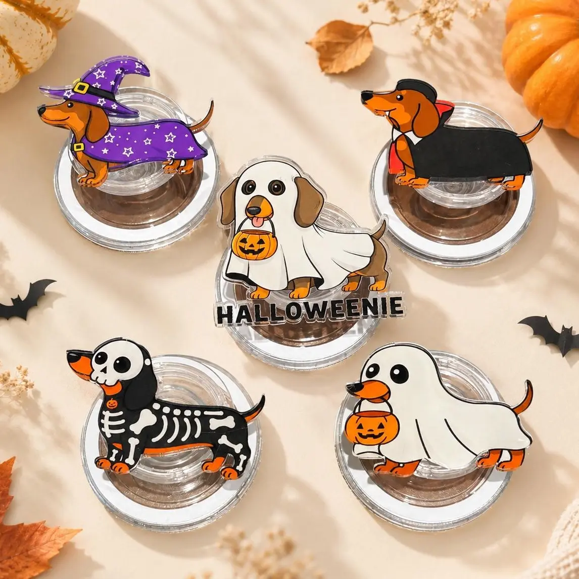 Halloween Dachshund MagSafe Phone Grip – Cute Ghost, Witch, Skeleton & Vampire Dog Magnetic Holder and Kickstand Acrylic Detachable
