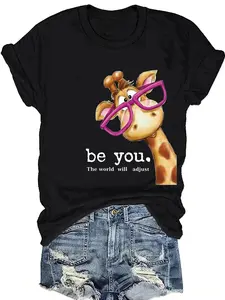 Giraffe print short-sleeve round-neck T-shirt, spring and summer casual top, women's clothing