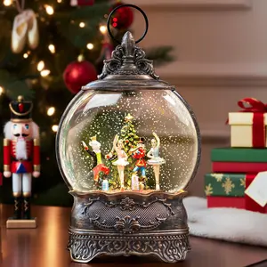 12.1" Musical Christmas Snow Globe Lantern with Nutcracker Ballet Decor, Battery or USB Powered Indoor Home Christmas Decor, Holiday Gift Christmas Water Lantern