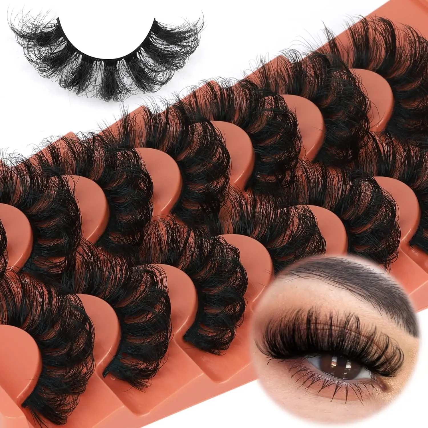Mink Lashes Fluffy False Eyelashes 20-22mm Dramatic Volume Eyelash Full Eye Lashes 8D D Curly Fake Eyelashes 7 Pairs Faux Mink Lashes Multipack