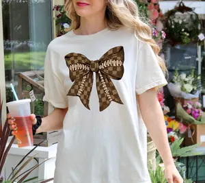 Fashion Football Bow T-Shirt Dryblend T-Shirt shirt GenX Mom Shirt Gameday Shirt Comfort Cotton