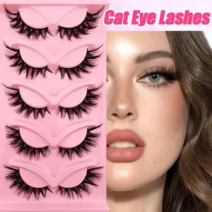 Cat Eye False Eyelashes Crossed Fluffy Curled Comfortable Versatile Fake Lashes, 5 Pairs Pack, Perfect for Daily Use and Special Occasions, Cosmetic