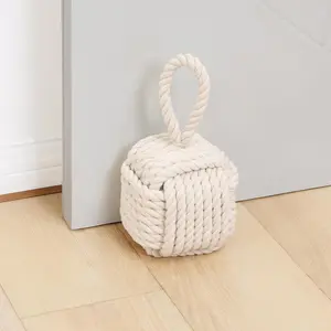 Decorative Door Stoppers for Standard Interior Doors - Cute Rope Knot Design, Weighted Doorstop for  & School, Beige
