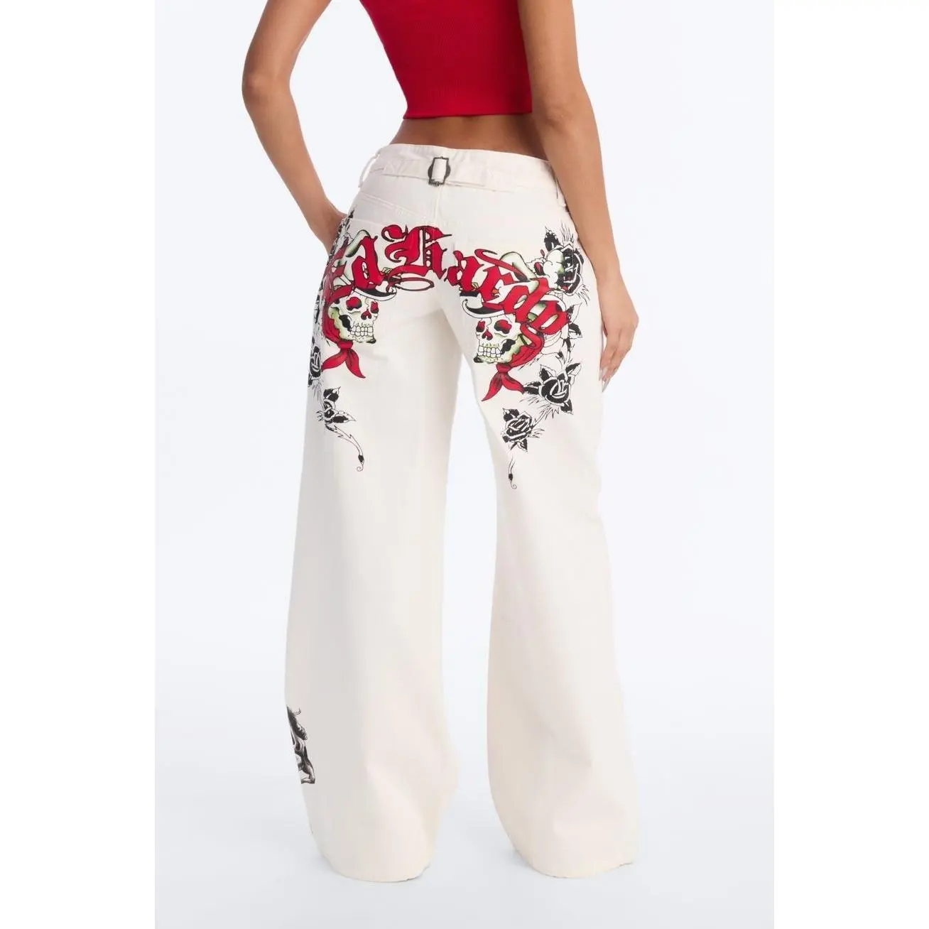 Ed Hardy Lonesome Horse Wide Leg Jeans - Ivory S