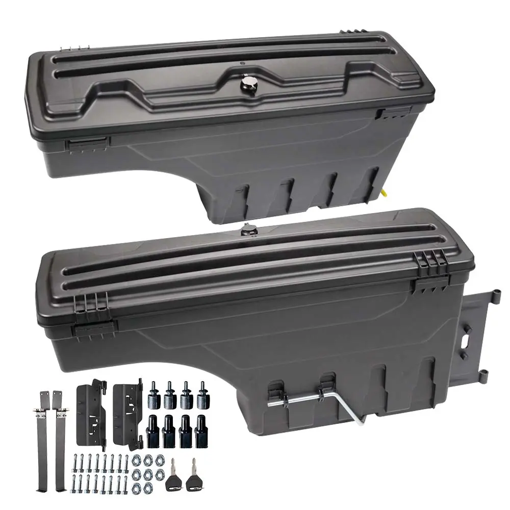 G-PLUS Lockable Truck Bed Storage Box Toolbox - Vehicle Accessory, Truck Accessories with Brackets & Trays, 75 lbs Capacity, Rear Cargo Organizer for 02-18 Dodge Ram 1500/2500/3500 Driver & Passenger Sides (3 Styles), Left And Right（2 Storage Boxes）