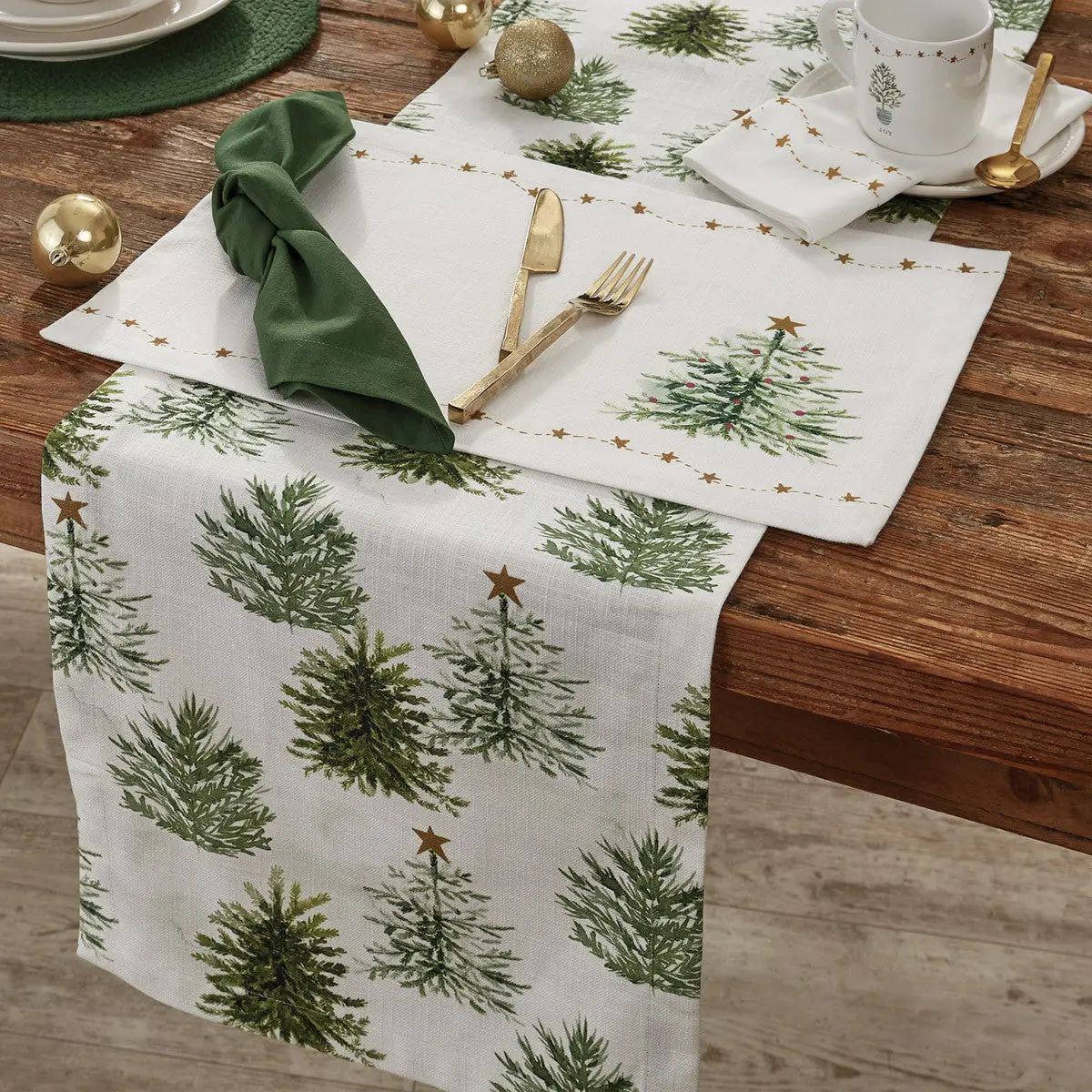 Cotton Christmas Placemats with Watercolour Print, Rustic Charm & Star Accents