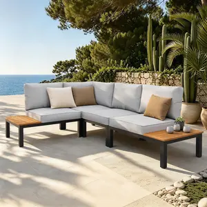 4-Piece Modern L-Shaped Metal Outdoor Sectional Sofa Set, 4-seat Patio Furniture with Soft Cushions and Side Table, Stylish leisure couch perfect for deck, garden and backyard spaces High Back Water-Resistant