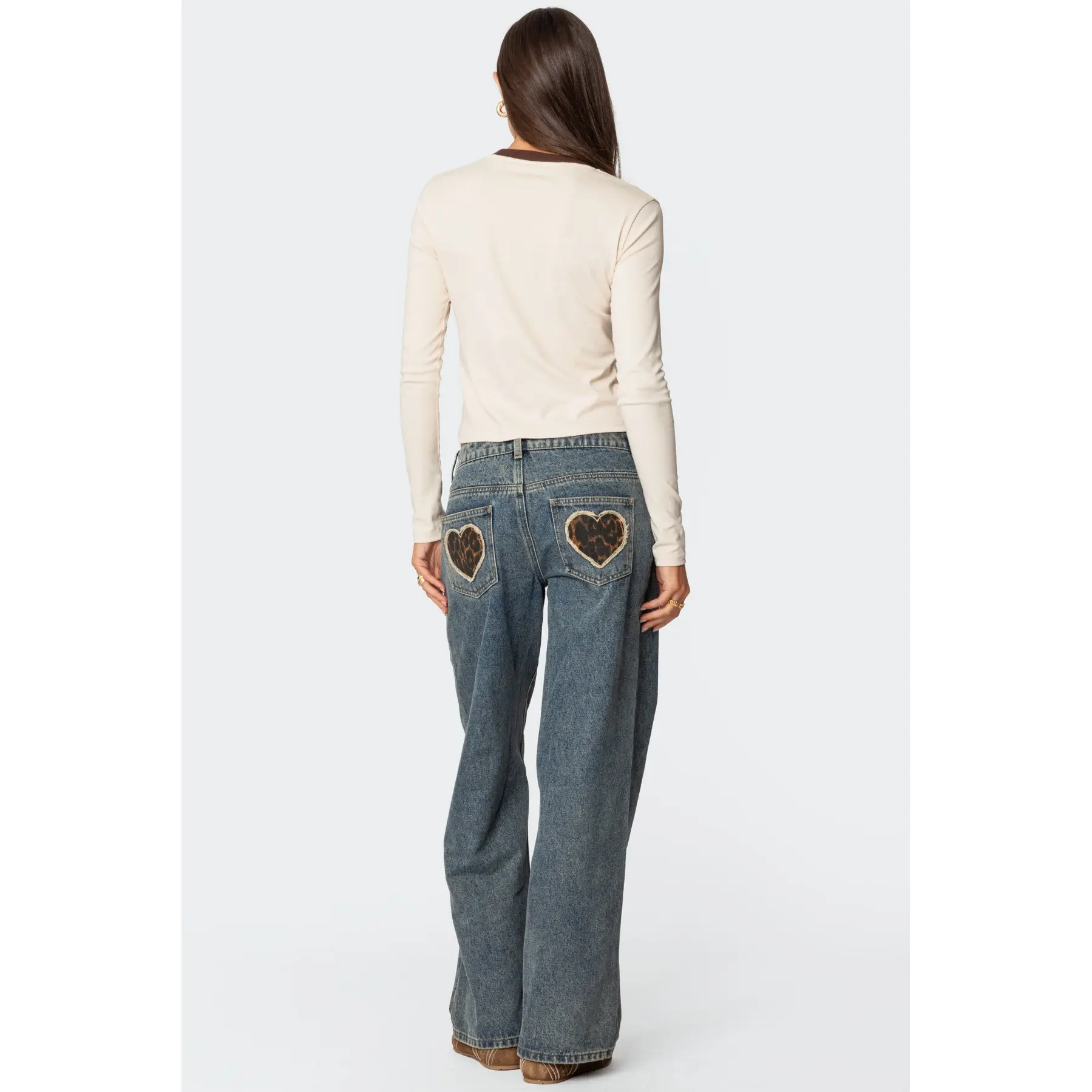Leopard Heart Low Rise Baggy Jeans Leopard Heart Low Rise Baggy Jeans