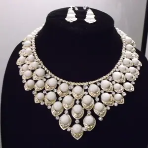 Bib Style White Gem Necklace Set