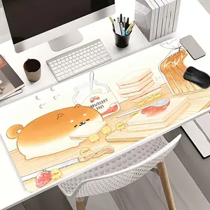 Extra Large Cute Shiba Inu Bread Strawberry Jam Mouse Pad Kawaii Gaming Desk Pad Office Desk Accessories 35x16 Inch Computer Keyboard Mousepad with Non-Slip Rubber Base Durable Stitched Edge Perfect Gift for Home and Office