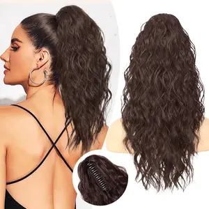 18 Inch Long Brown Claw Clip Ponytail Extension for Women Fake Ponytail for Daily Wear Soft Wavy Curly Clip in Hair Extension