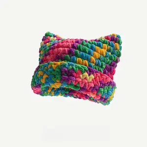Dopamine Color Chunky Knit Beanie, Warm Ear-Flap, Cute Face-Slimming and Unique Slouchy Hat