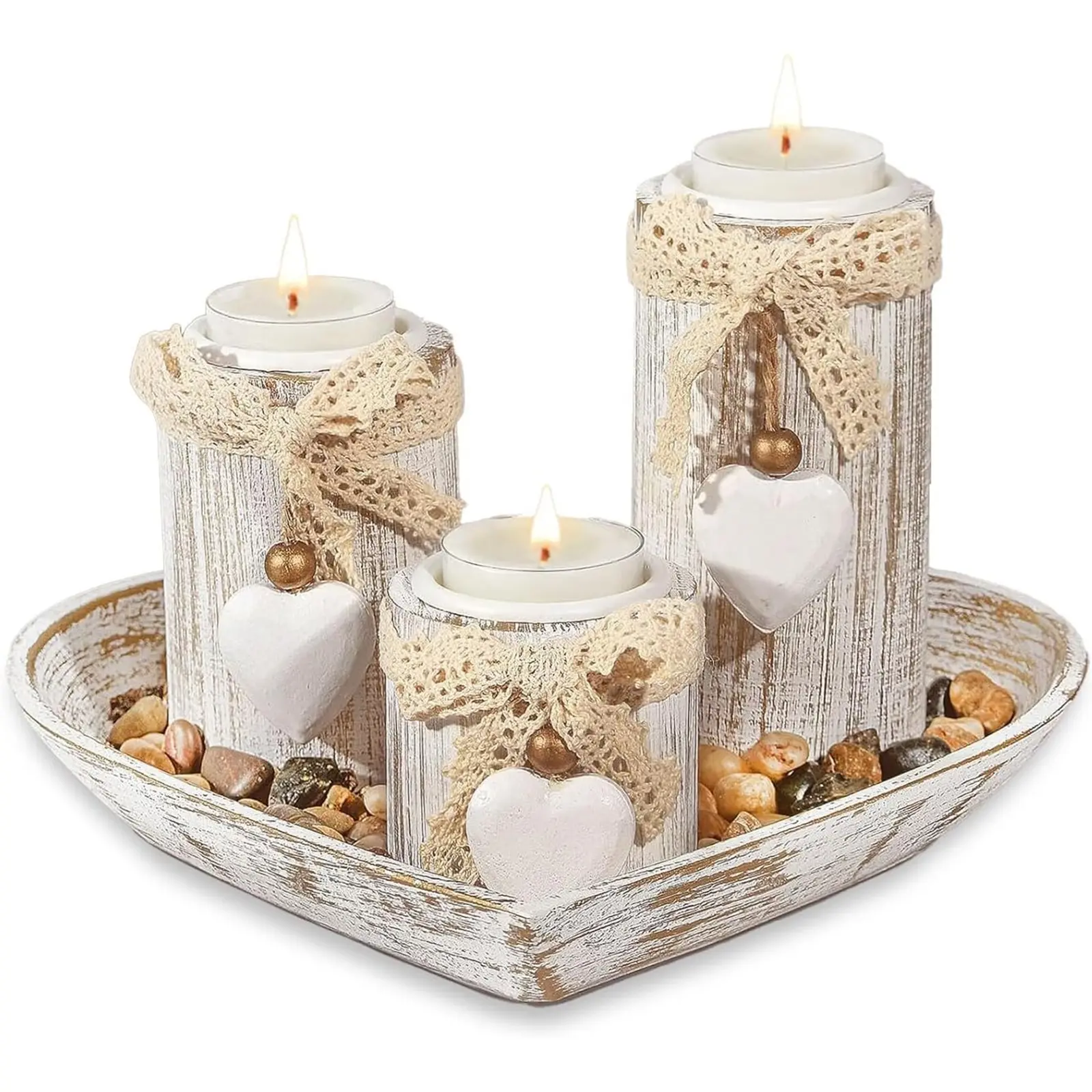 3 piece candlestick set, with tray - tea candlestick - heart-shaped candlestick as a Home Decor gift for decorating the center of the wedding table, Candle Holder Set Home Decoration