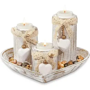 3 piece candlestick set, with tray - tea candlestick - heart-shaped candlestick as a Home Decor gift for decorating the center of the wedding table