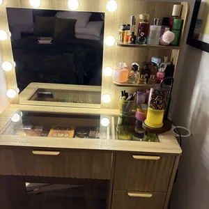 [SummerSale] AMERLIFE 36.2/47.2" Fluted Vanity Desk with Mirror and Adjustable LED Lights, Large 4/7 Drawers Makeup Table with Glass Top and Charging Station for Women and Girls, Bedroom or Dorm/Best Gift Ideas/Christmas Gifts