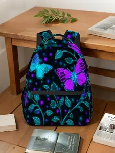 1pc Neon Butterflies and Blossoms Pattern Backpack - Lightweight & Comfortable, Travel Leisure Bag, Multi-Pocket Design, Suitable for Commuting, Fitness, Beach, Party, Shopping, Yoga, Unisex