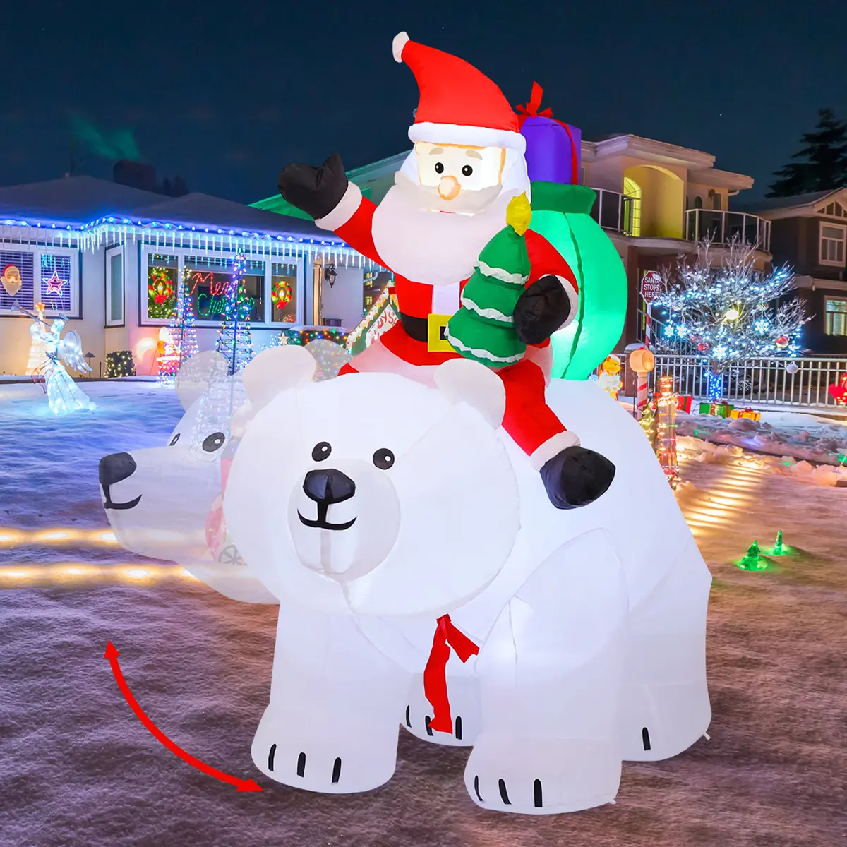 GOOSH 6 FT Christmas Inflatables Santa Clause Riding Bear with Shaking Head LED Lights Outdoor Yard Decorations for Xmas Holiday Party Indoor Garden Lawn Ornaments